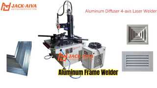 Saldatrice laser con telaio per diffusore in alluminio HVAC | Saldatore laser a fibra a doppia stazione a 4 assi